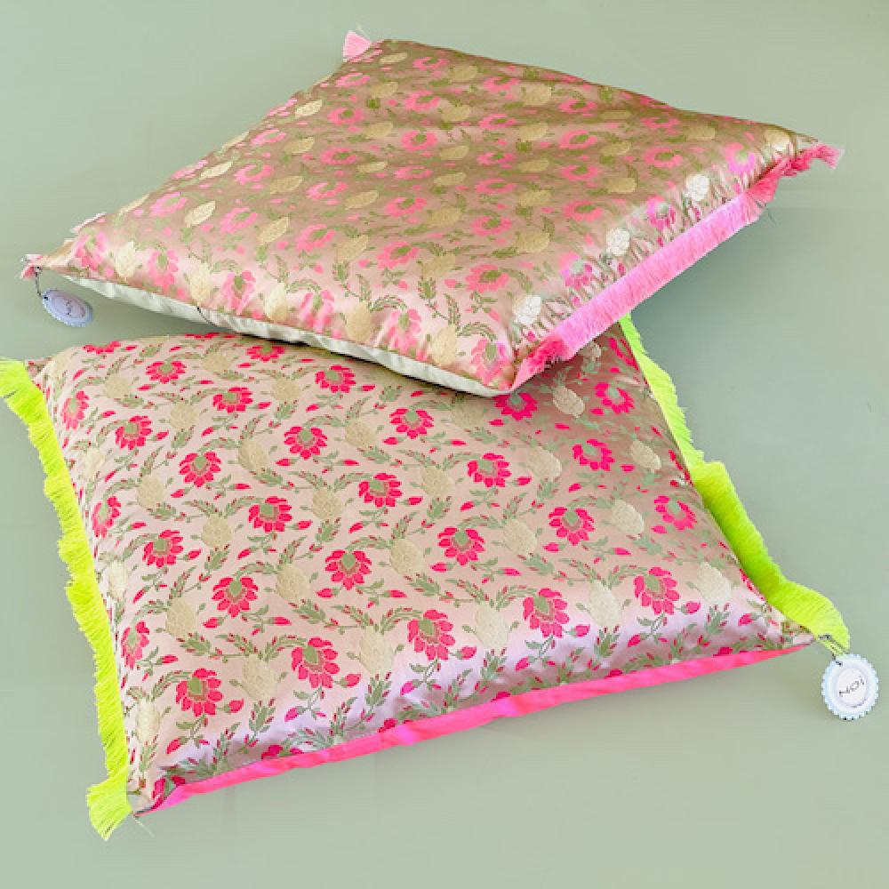 1 Kissenhülle Brokat Neon Yellow Pink