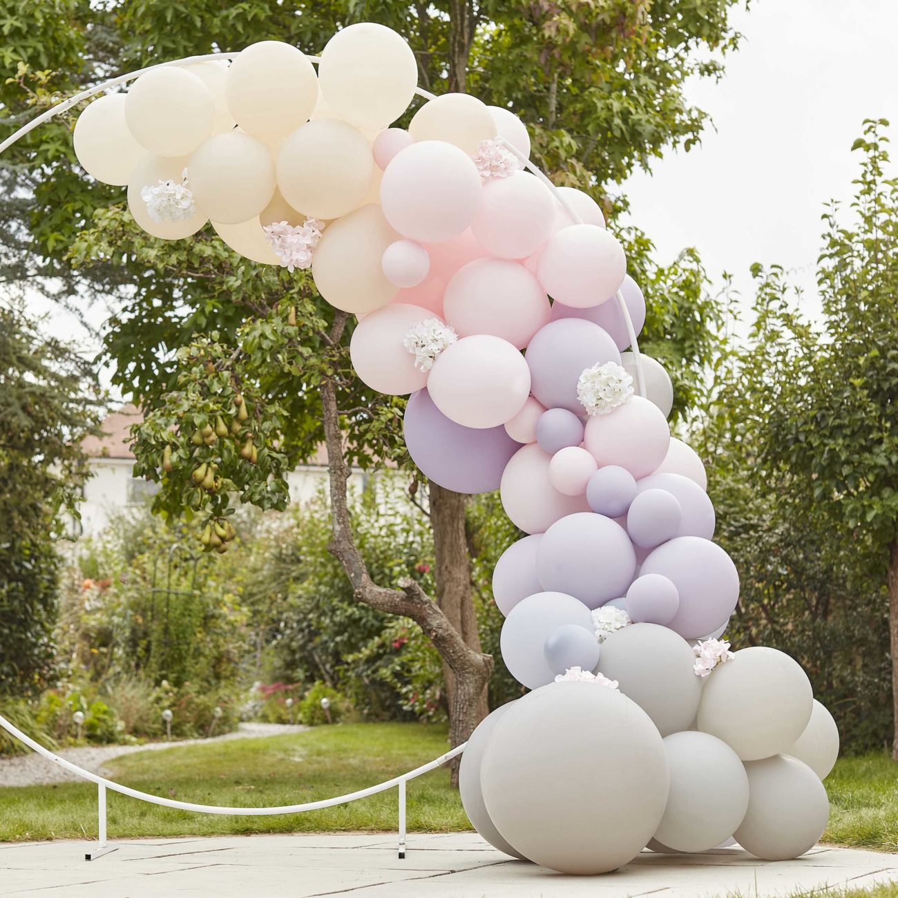 1 Ballongirlande Lila-Rosa-Nude-Grau-Hortensien