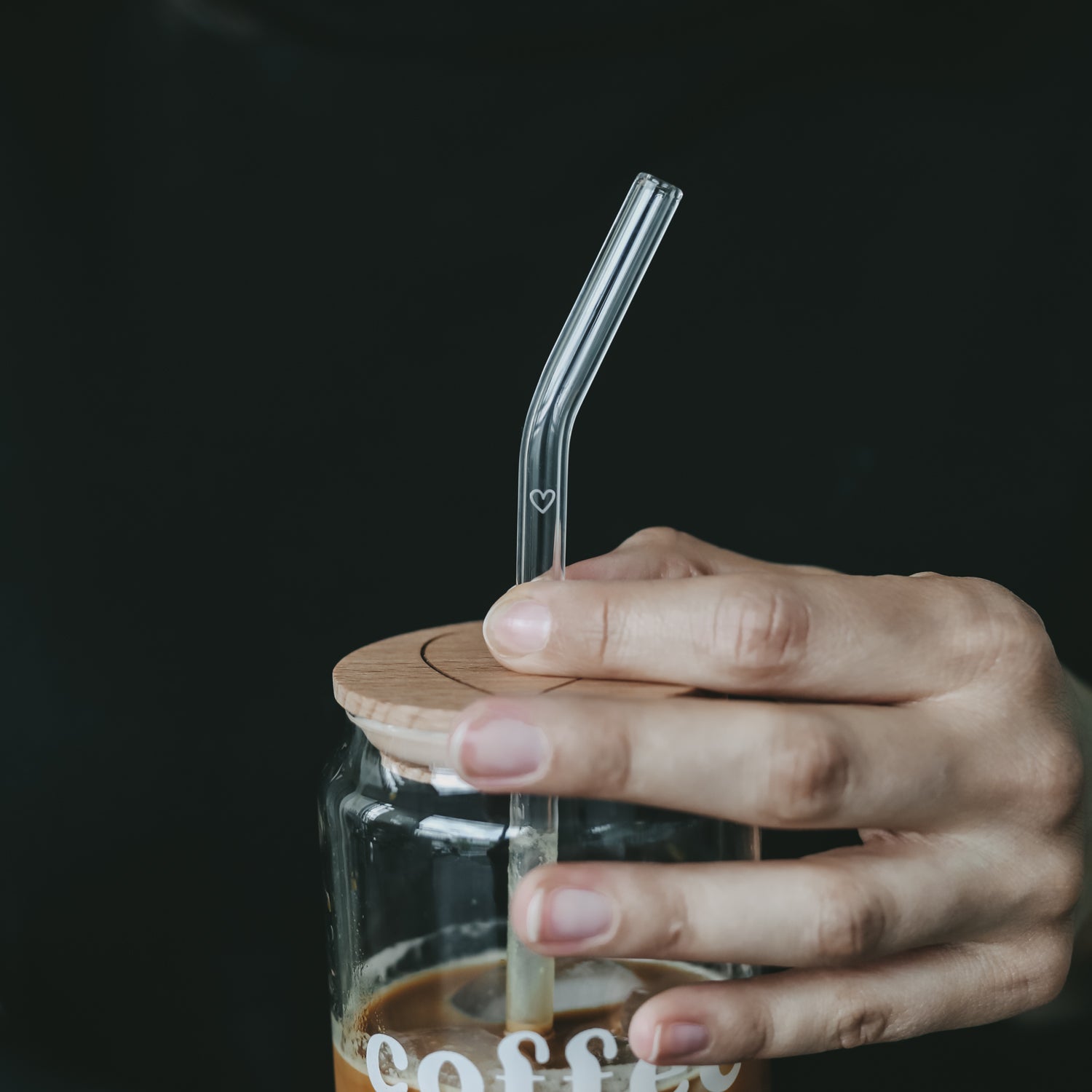 4 Glas Strohhalme gebogen Herz
