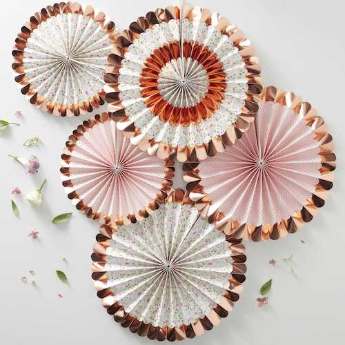 5 Papierfächer rosé floral