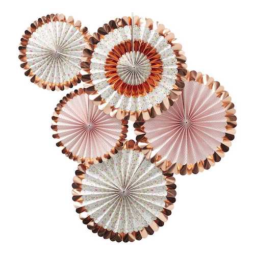 5 Papierfächer rosé floral