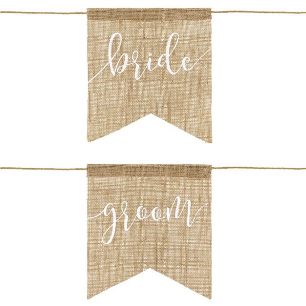 2 Stuhlschilder Jute bride & groom